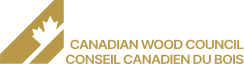 Logo du Conseil Canadien du Bois représentant une feuille d'érable stylisée et dorée.